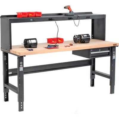 Global Industrial Height Adjustable Workbench, 72W x 30D, Birch Square Edge, Black (318913BK)