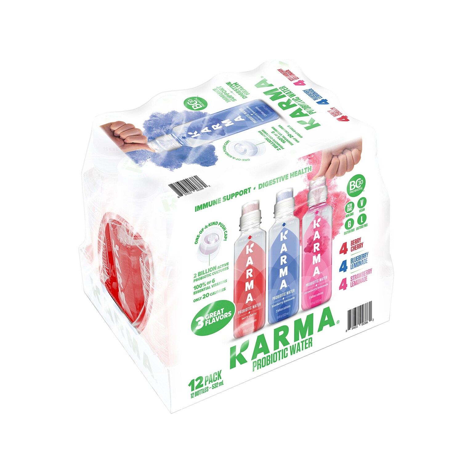 Karma Probiotic Water Variety Pack, 18 fl. oz., 12 Bottles/Carton (310391)