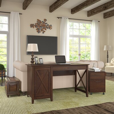 Bush Furniture Key West 54W Computer Desk with Storage and 2 Drawer Mobile File Cabinet, Bing Cherry (KWS006BC)
