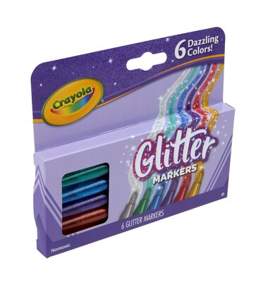 Crayola Glitter Kids Marker, Bold, Assorted Colors, 6/Pack (58-8629)