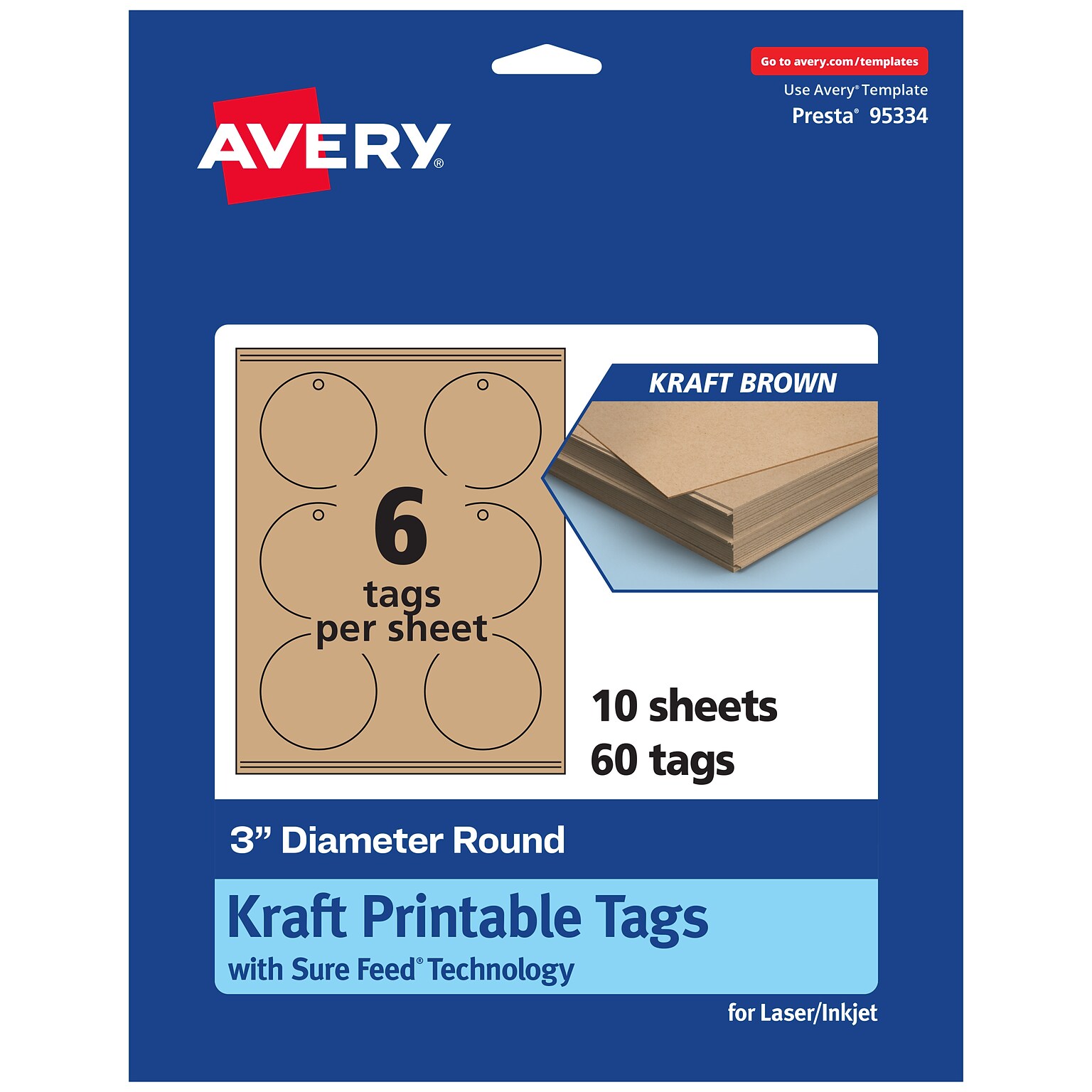 Avery 3 Diameter  Blank Price & Merchandise Tags, Kraft Brown, 60/Carton (95334-KMT10)