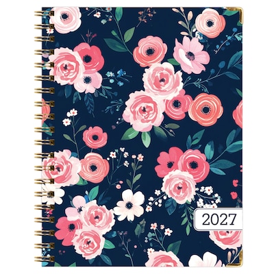 2027 Excello Brands 7.8" x 9" Weekly & Monthly Standard Planner, Paperboard Cover, Navy Floral (FSHN-CY27-79-84)