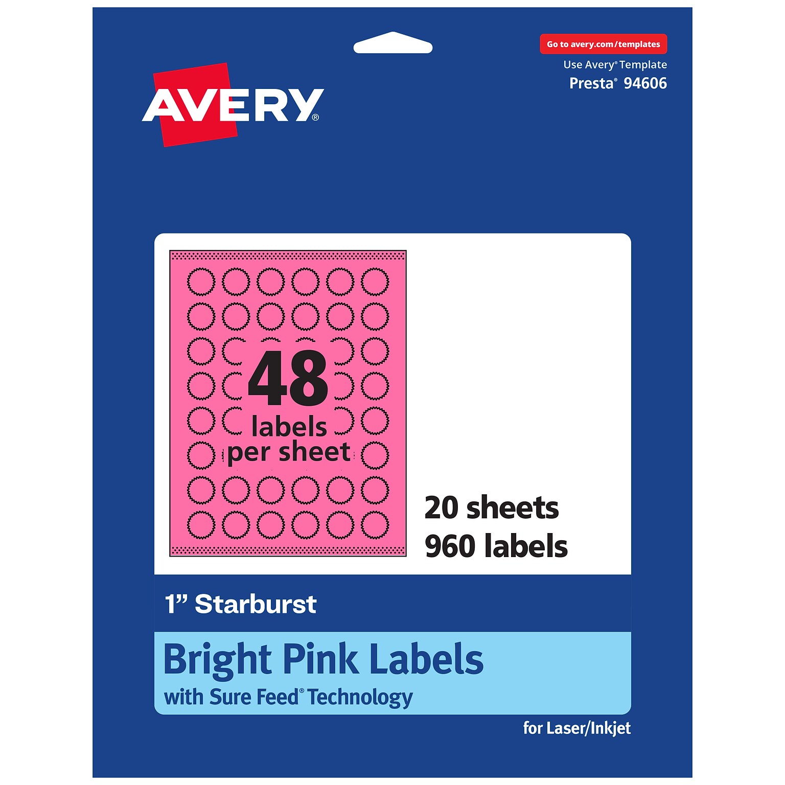 Avery Starburst Laser/Inkjet Multipurpose Labels, 1, Bright Pink (960/Pack)