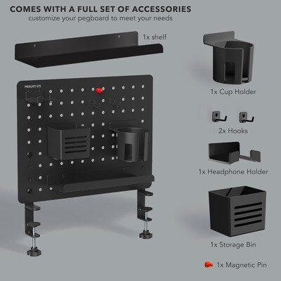 Mount-It! Clamp-On Pegboard Organizer with Accessories for Desks, Black (MI-7302BLK)