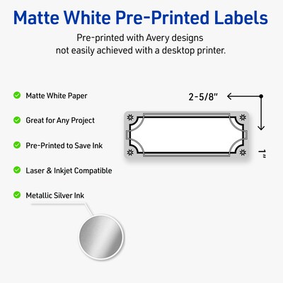 Avery Rectangle Multipurpose Labels, 1 x 2-5/8, White, 160/Pack (19479370596)