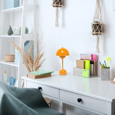 Simple Designs Mushroom Magic Dimming 11.80" LED Touch Table Lamp, Portable & Rechargeable, Bright Orange (LD1069-BRO)