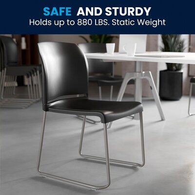 Flash Furniture HERCULES Series Plastic Contoured Stack Chair with Sled Base, Black/Gray (RUT238ABK)