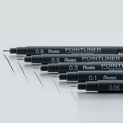 Pentel Arts Pointliner Pen, Black Pigment Ink, 2/Pack (PTAS20PBP5A-2)