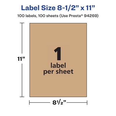 Avery Laser/Inkjet Rectangle Multipurpose Labels, 8.5" x 11", Kraft Brown, 100 Labels/Box ( 94269)