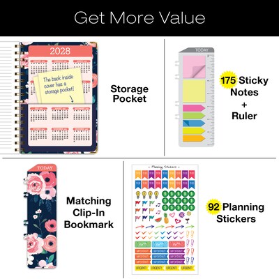 2027 Excello Brands 6" x 8" Weekly & Monthly Standard Planner, Paperboard Cover, Navy Floral (FSHN-CY27-58-84)