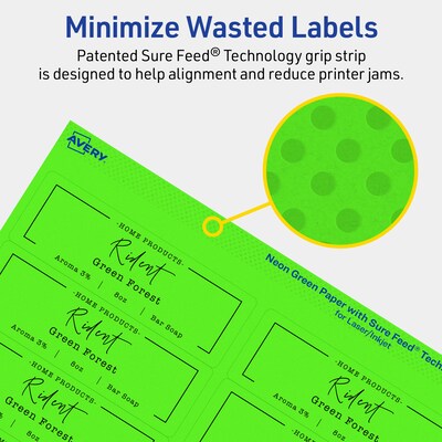 Avery Laser/Inkjet Multipurpose Rectangle Labels, 1-1/3" x 4", Neon Green, 280/Pack (94206)