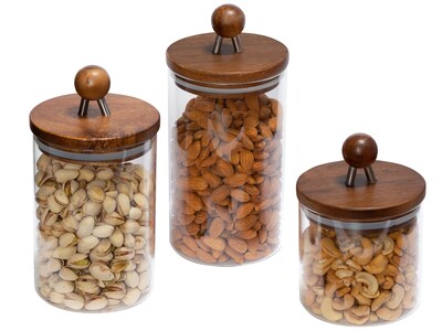 Honey-Can-Do Glass/Wood 3-Piece Canister Set, Clear/Brown (KCH-08571)