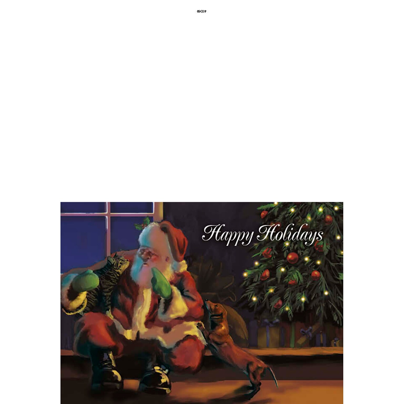 Happy Holidays - santa and weiner dog - 7 x 10 scored for folding to 7 x 5, 25 cards w/A7 envelopes per set