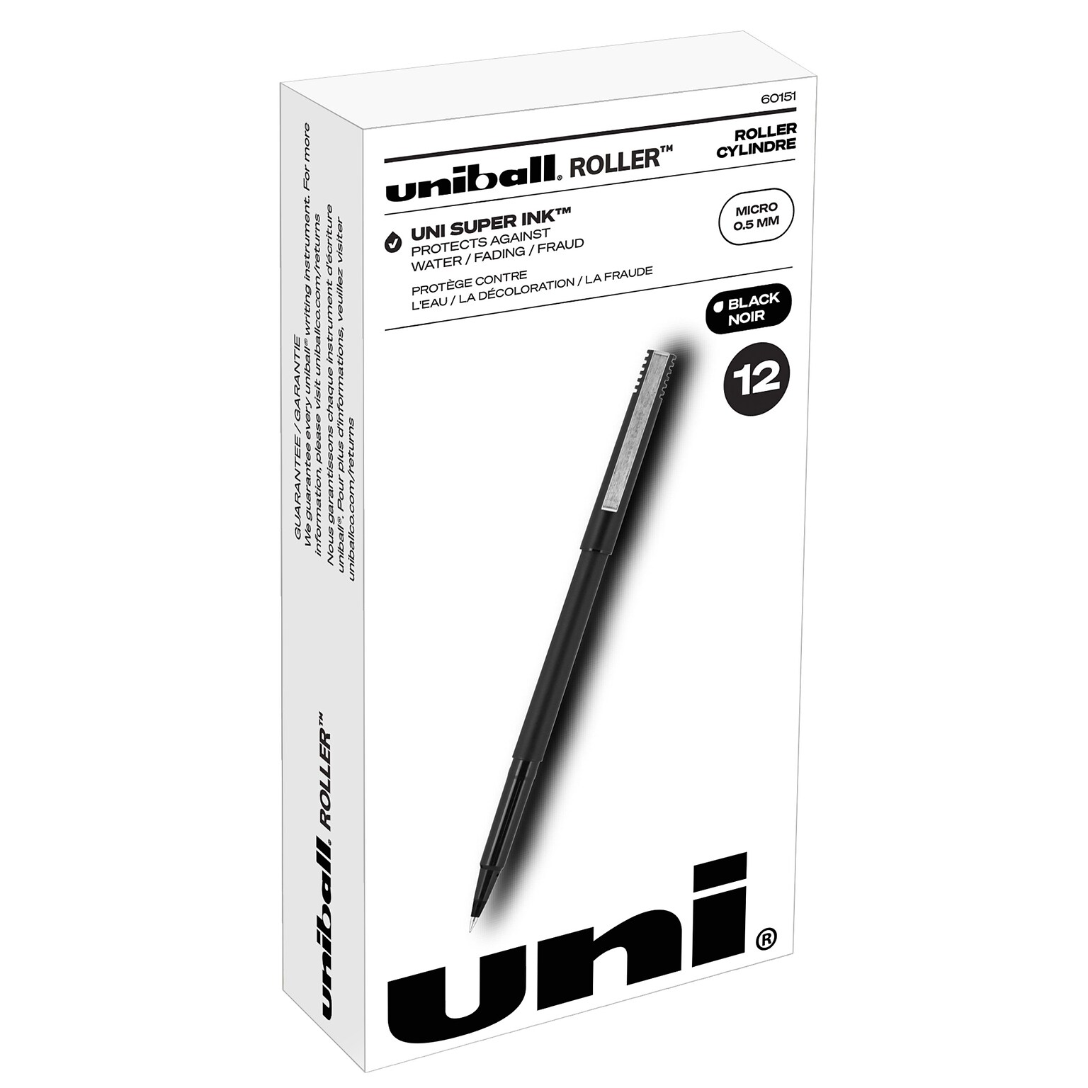 uniball Rollerball Pens, Micro Point, Black Ink, Dozen (60151)