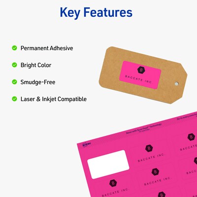 Avery Sure Feed Laser/Inkjet ID Labels, 1 x 2-5/8, Assorted Neon, 360 Labels/Pack (6479)