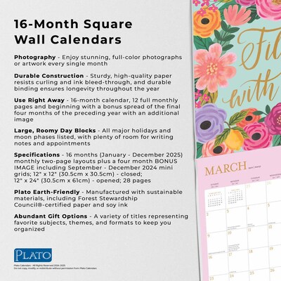2025 Plato Bonnie Marcus 12" x 24" Monthly Square Wall Calendar, (9781975480097)