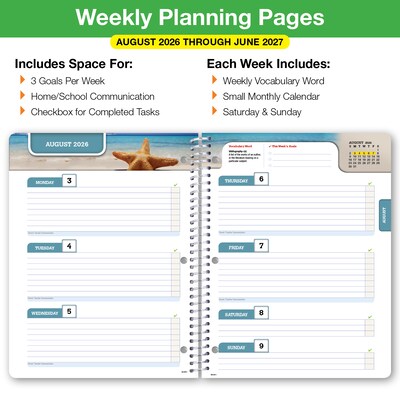 2026-2027 Global Printed Products 8.5" x 11" Academic Year Weekly & Monthly Student Planner, Paperboard Cover, Blue