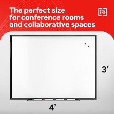 TRU RED™ Magnetic Steel Dry Erase Board, Black Frame, 4' x 3' (TR61181)