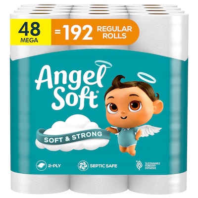 Angel Soft Mega Toilet Paper, 2-Ply, White, 320 Sheets/Roll, 48 Rolls/Pack (79403/50)