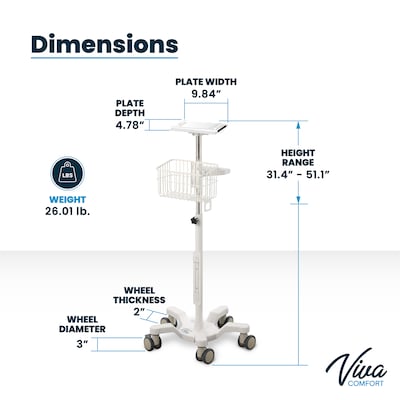 Viva Comfort Height-Adjustable Portable Mobile Stand for Edan Vital Signs Monitor, White (ADI912-C-MP-03-MK)