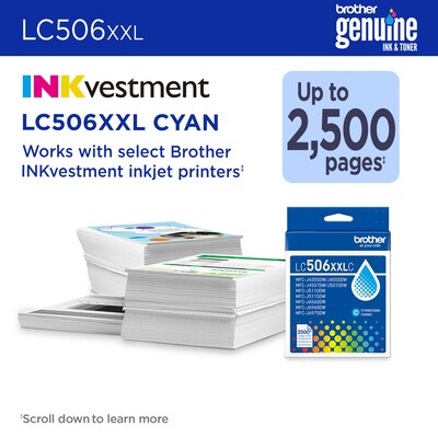 Brother LC506XXL Cyan Super High Yield Ink Cartridge, Prints Up to 2,500 Pages (LC506XXLCS)