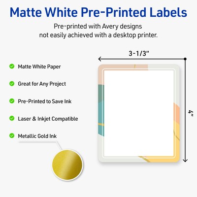Avery Rectangle Laser/Inkjet Multipurpose Labels, 4 x 3-1/3, White, 40/Pack (19479371103)