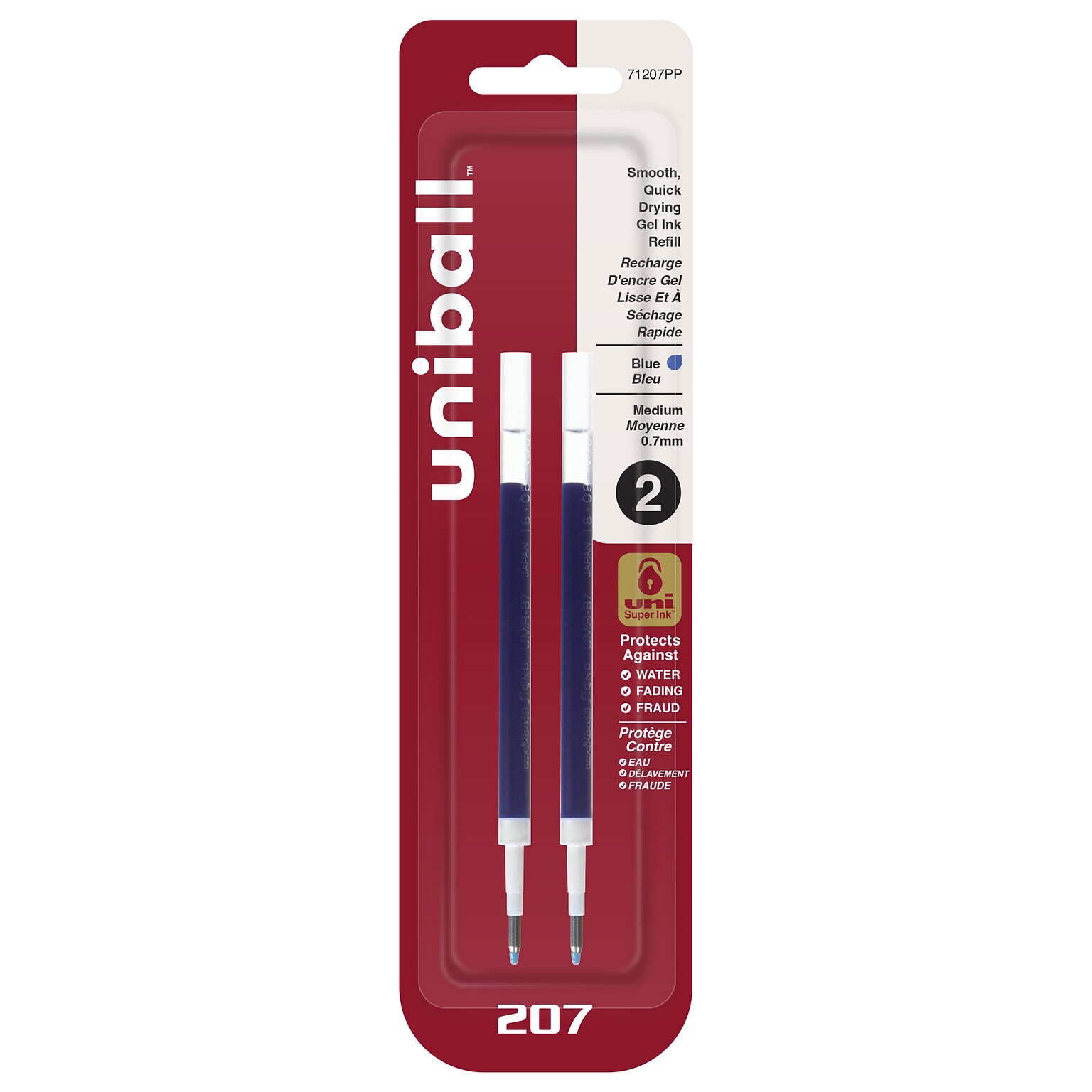 uni-ball 207 Gel-Ink Pen Refills, Medium Tip, Blue Ink, 2/Pack (71207PP)