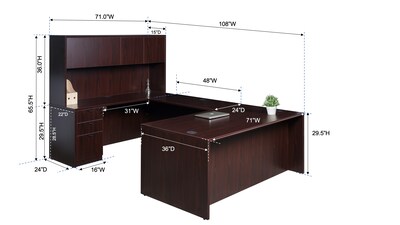 Boss Office Products 71 U-Shaped Desk with File Pedestal and Hutch, Mahogany (GROUPA5-M)