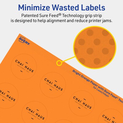 Avery Laser/Inkjet Multipurpose Circle Labels, 1.5" Dia., Bright Orange, 400/Pack (94506)