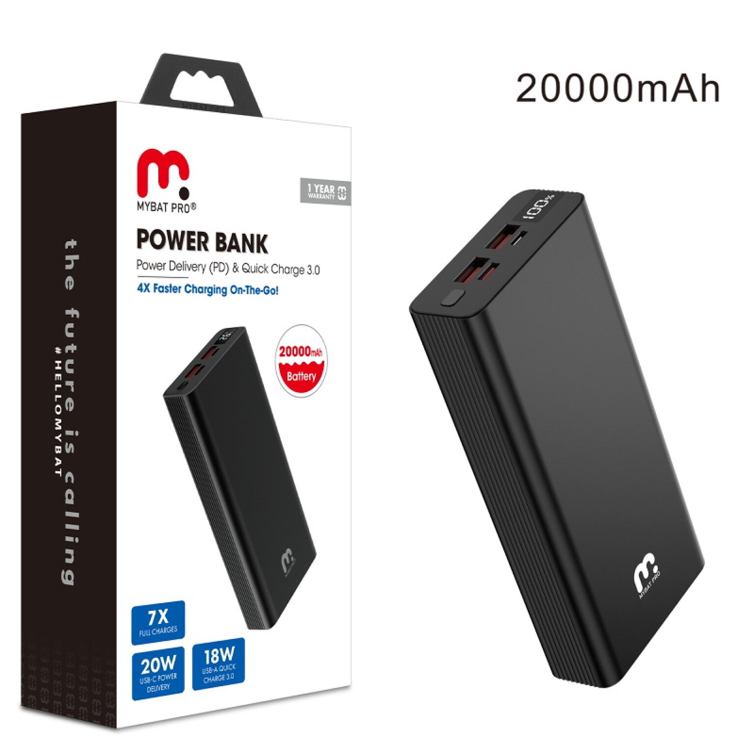 MyBat Pro Power Universal USB Power Bank, 20000mAh, Black (BAK00320K)