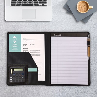 Samsill Slimline Vinyl Padfolio, Black (71220)