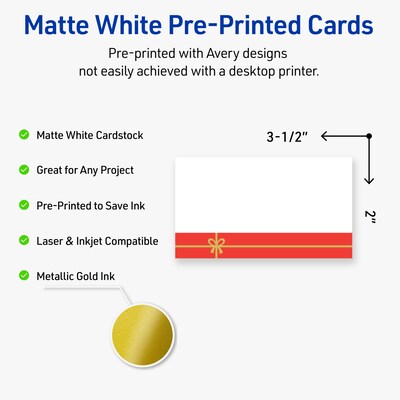 Avery Gold-Red Gift Matte Blank Card, White, 80/Pack (S00-FG4)