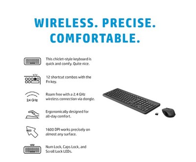 HP 330 Wireless Ergonomic Keyboard & Mouse Combo, Black (HP2V9E6AA)