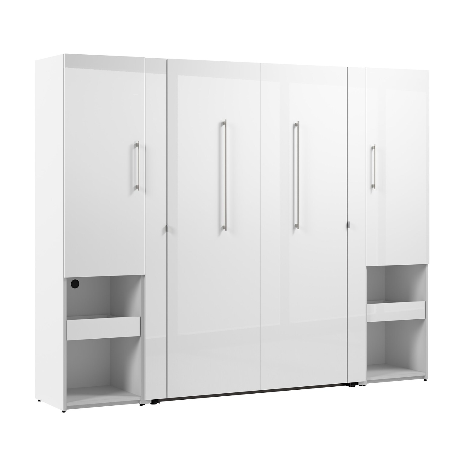 Bestar Avalon Full Murphy Bed and Storage Cabinets with Pull-Out Shelf (101W) - High-Gloss White