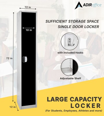 AdirOffice 72"H Single Tier Black Storage Locker (ADI629-201-BLK-DL)