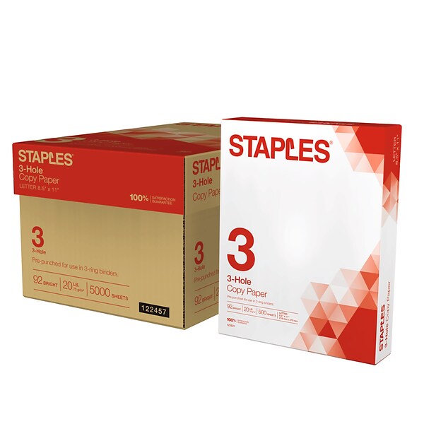 Staples 3-Hole Punch Copy Paper, 8.5