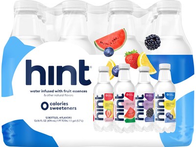 Hint White Variety Pack Purified Water, 16 oz., 12 Bottles/Carton (00349)