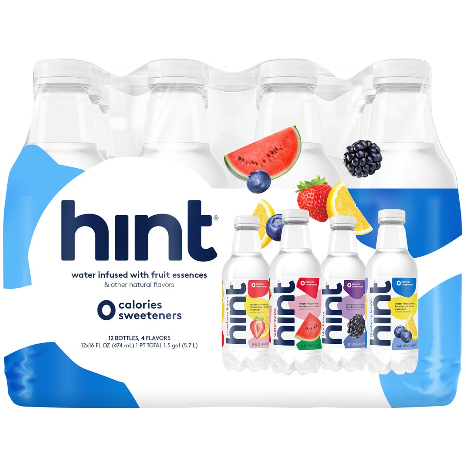 Hint White Variety Pack Purified Water, 16 oz., 12 Bottles/Carton (00349)