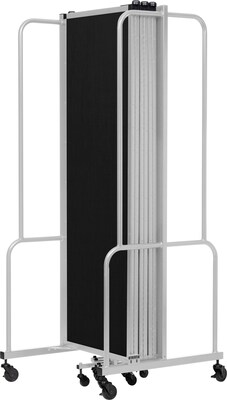 National Public Seating Robo Series 7-Panel Folding Mobile Room Divider, 72"H x 164"W, Black Fabric (RDG6-7PT10)