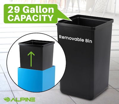 Alpine Industries Steel Recycling and Trash Can Set with Square and Mixed Lid, 29 Gallon, Blue/Black, 2/Pack (ALP4450-BLK-KIT3)