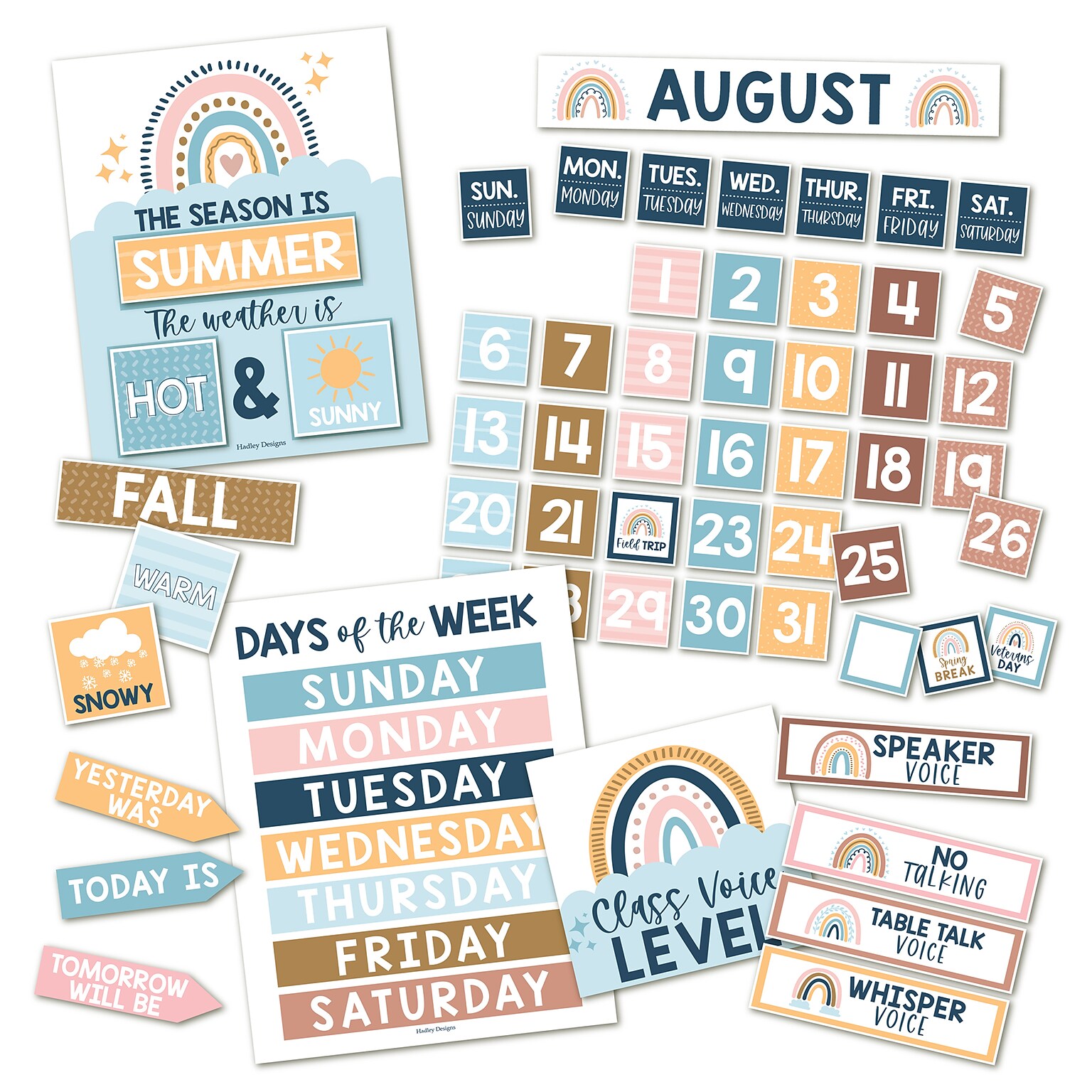 Hadley Designs Boho Circle Time Bulletin Board Calendar for Classroom, 100/Set (HDDX004A2JZ51)