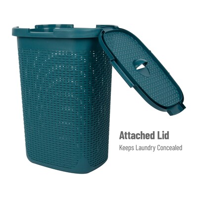 Mind Reader Plastic Laundry Hamper with Lid, Blue (60HAMP-BLU)