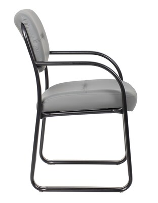 Boss LeatherPlus Guest Chair with Sled Base, Gray (B9529-GY)