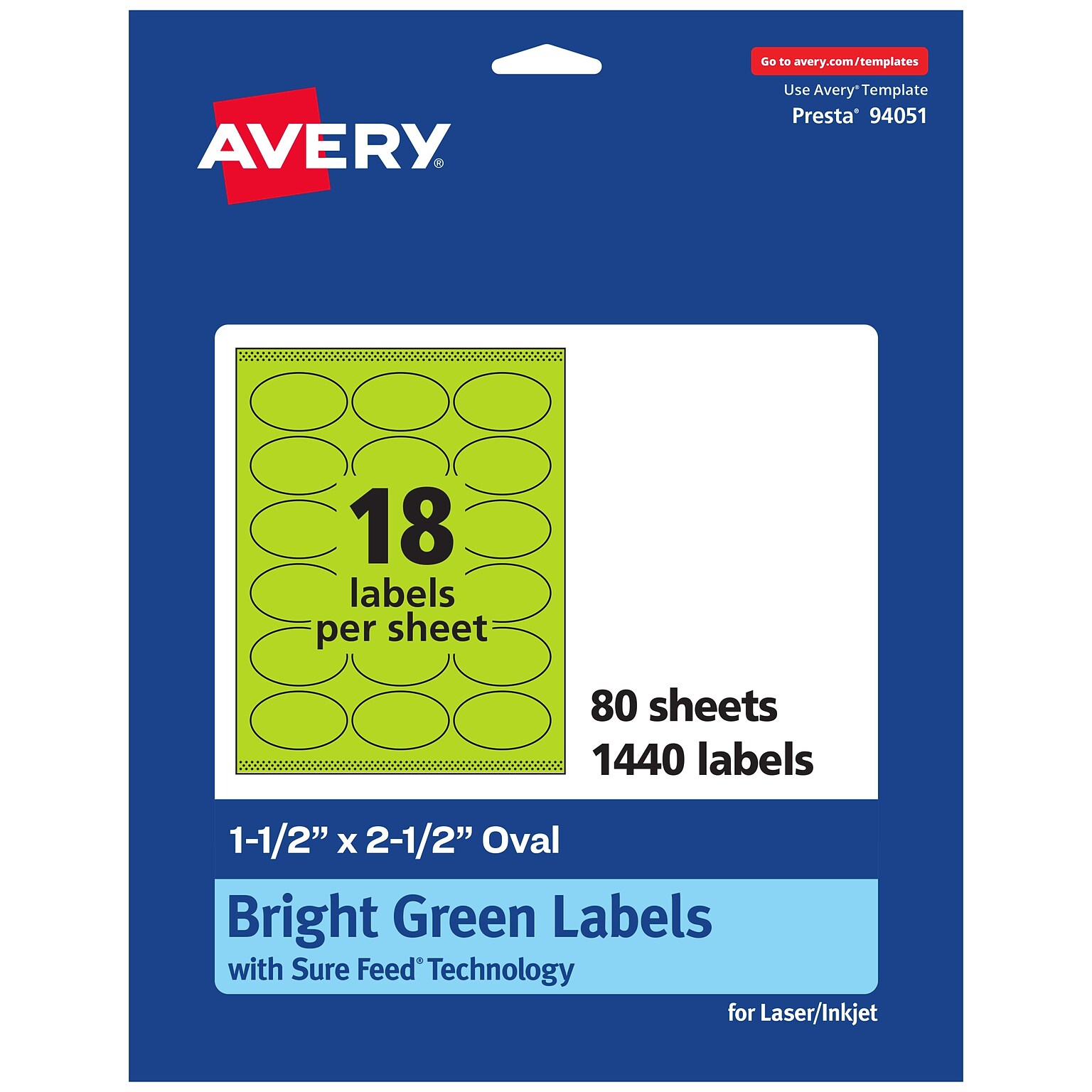 Avery Oval Multipurpose Labels, 1.5 x 2.5, Bright Green, 1440/Box (94051)