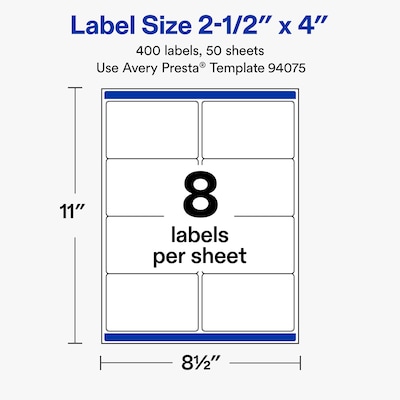 Avery Rectangle Laser/Inkjet Multipurpose Labels, Clear, 8 Labels/Sheet, 50 Sheets/Pack (19479311193)
