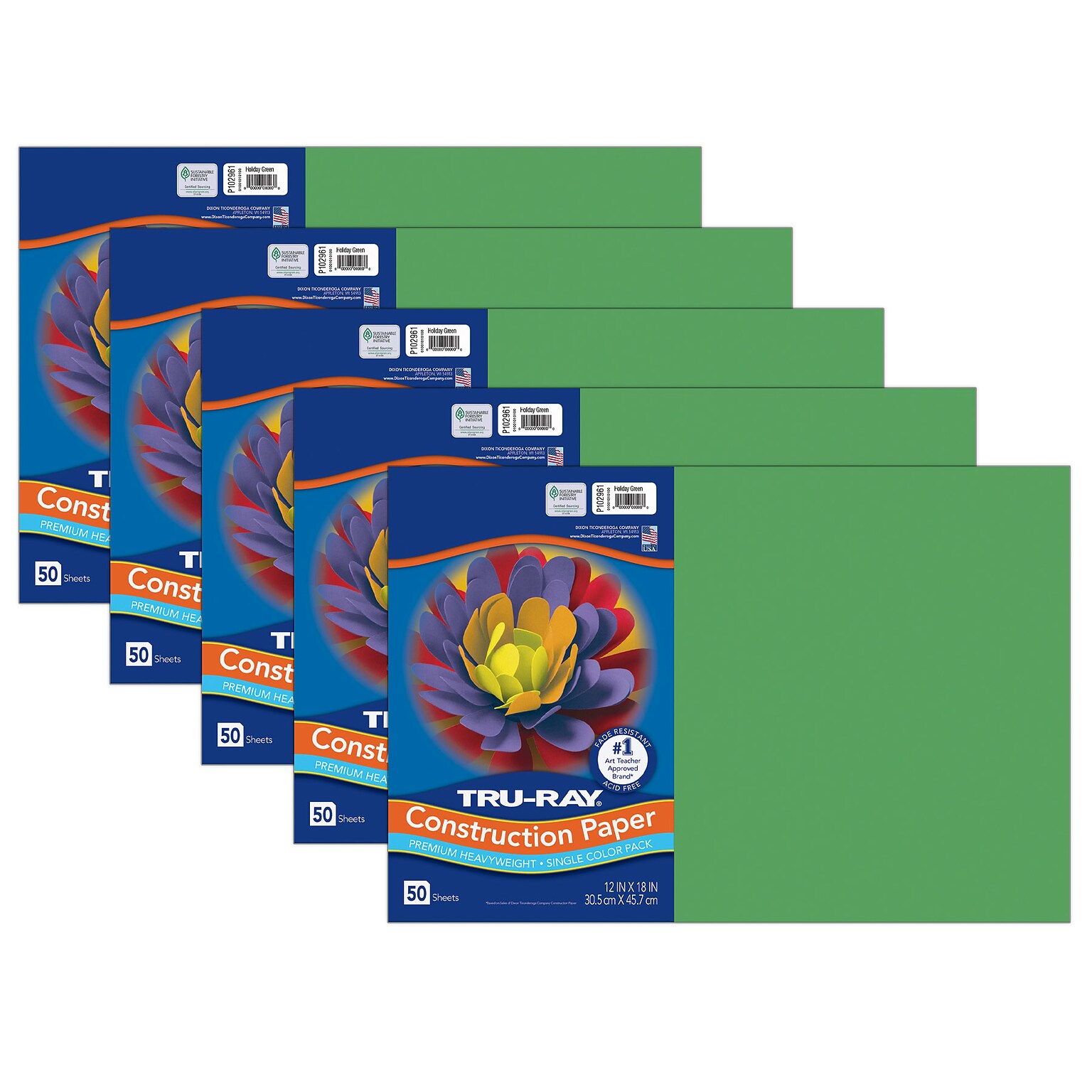 Tru-Ray 12 x 18 Construction Paper, Holiday Green, 50 Sheets/Pack, 5 Packs/Bundle (PAC102961-5)