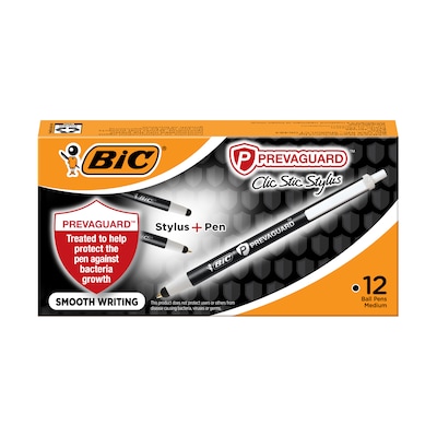 BIC Prevaguard Clic Stic Retractable Ballpoint Pen, Medium Point, Black Ink, Dozen (CSSA11-BLK)