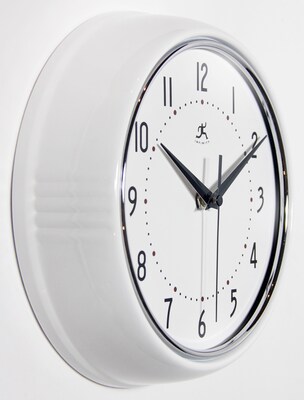 Infinity Instruments Round Retro Wall Clock, Aluminum, 9.5 (10940-WHITE)