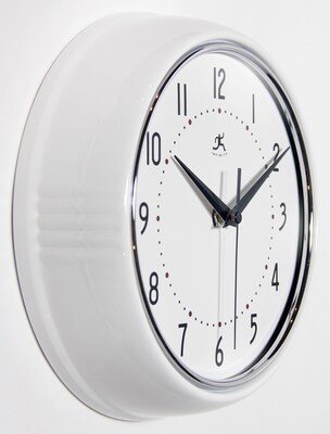 Infinity Instruments Round Retro Wall Clock, Aluminum, 9.5" (10940-WHITE)