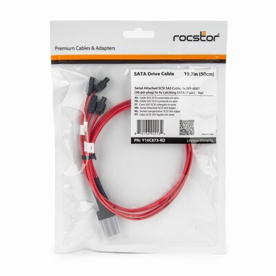 Rocstor 1.64' SFF-8087 to SATA 3.0 Data Cable, Male to Male, Red (Y10C873-RD)